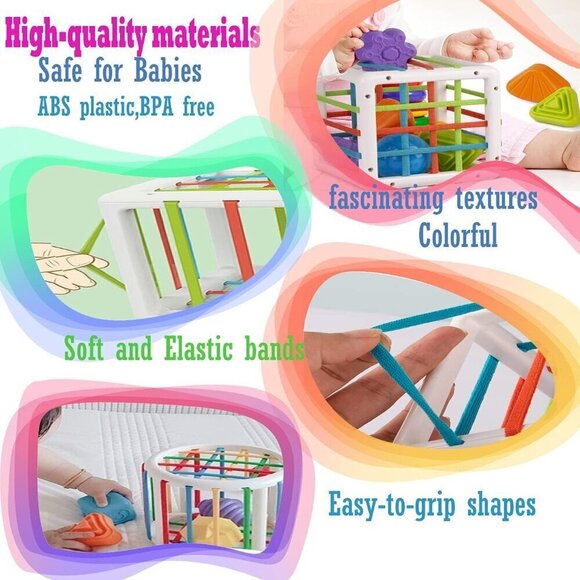 MINGKIDS Montessori cube Toys for 1 Year Old, Toy 6 Pc Multi Sensory Shapes. - Picture 6 of 8